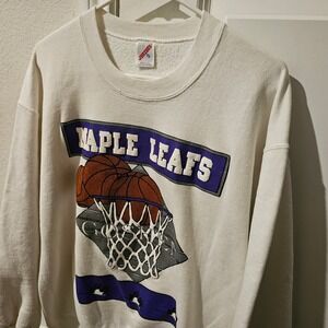 Vintage Jerzees Maple Leafs Goshen Basketball Sweatshirt Off White Mens XL USA